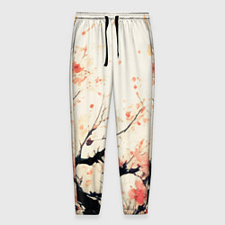 Брюки на резинке мужские Чёрное дерево с цветами абстракция, цвет: 3D-принт