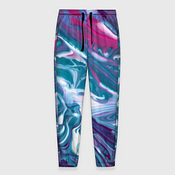 Брюки на резинке мужские Абстракция бело сине красный мрамор, цвет: 3D-принт