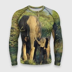 Рашгард мужской Семья слонов в природе, цвет: 3D-принт