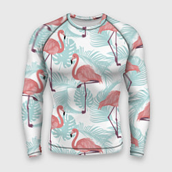 Рашгард мужской Узор фламинго и тропических растений, цвет: 3D-принт