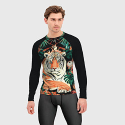 Рашгард мужской Огненный Тигр в Цветах, цвет: 3D-принт — фото 2