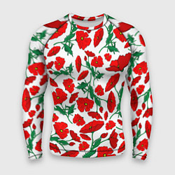 Рашгард мужской Цветы Красные Маки на белом фоне, цвет: 3D-принт