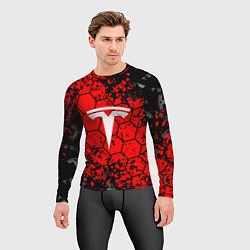 Рашгард мужской Tesla Logo соты, цвет: 3D-принт — фото 2