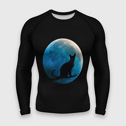 Рашгард мужской Силуэт кота на фоне синей луны, цвет: 3D-принт