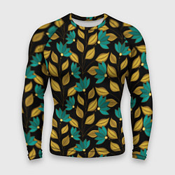 Рашгард мужской Золотые и зеленые листья, цвет: 3D-принт