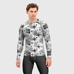 Рашгард мужской Черно белый ретро геометрический узор, цвет: 3D-принт — фото 2