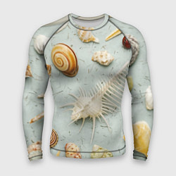 Рашгард мужской Океанские ракушки и морские звёзды на песке, цвет: 3D-принт