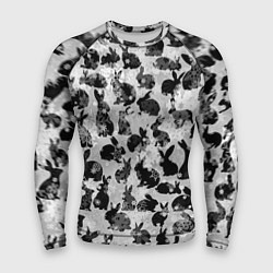 Рашгард мужской Черные новогодние кролики, цвет: 3D-принт