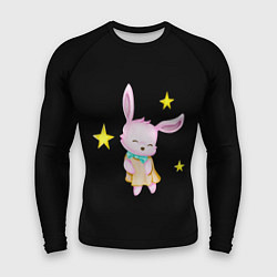 Рашгард мужской Крольчонок танцует со звёздами на чёрном фоне, цвет: 3D-принт
