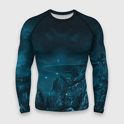 Рашгард мужской Синий космос, горы и нло, цвет: 3D-принт