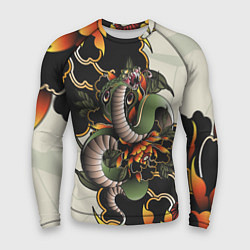 Рашгард мужской Змея в японских пионах, цвет: 3D-принт