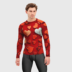 Рашгард мужской Красные сердца на красном фоне, цвет: 3D-принт — фото 2
