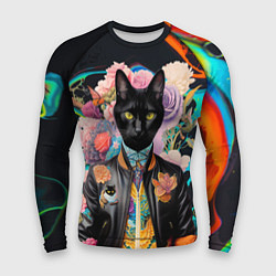 Рашгард мужской Модный чёрный кот - нейросеть - мода, цвет: 3D-принт