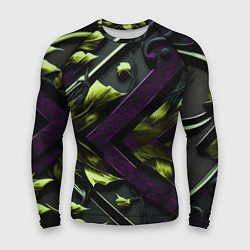 Рашгард мужской Зеленые листья и фиолетовые вставки, цвет: 3D-принт