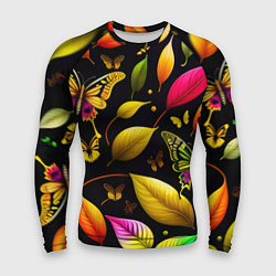Рашгард мужской Листья и бабочки, цвет: 3D-принт