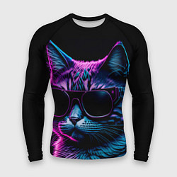 Рашгард мужской Неоновый котик в очках, цвет: 3D-принт
