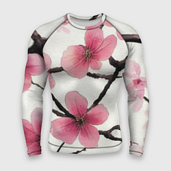 Рашгард мужской Цветы и ветви японской сакуры - текстура холста, цвет: 3D-принт