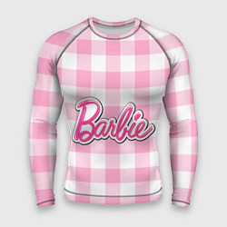 Мужской рашгард Барби лого розовая клетка