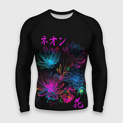 Рашгард мужской Неоновые цветы - японский стиль, цвет: 3D-принт