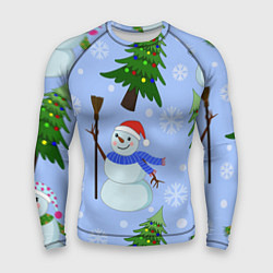 Рашгард мужской Снеговики с новогодними елками паттерн, цвет: 3D-принт