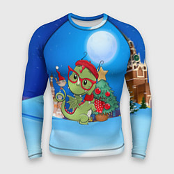 Рашгард мужской Дракончик в очках у елки, цвет: 3D-принт