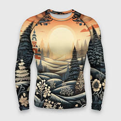 Рашгард мужской Зимний предновогодний пейзаж, цвет: 3D-принт