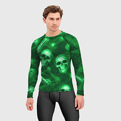 Рашгард мужской Зелёные черепа и кости, цвет: 3D-принт — фото 2