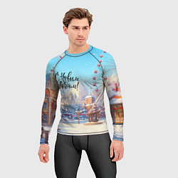 Рашгард мужской С новым годом новогодний город, цвет: 3D-принт — фото 2