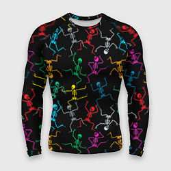 Рашгард мужской Разноцветные танцующие скелетики, цвет: 3D-принт