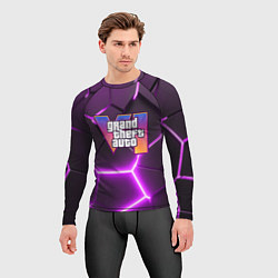 Рашгард мужской GTA 6 лого на фоне разлома фиолетовых плит, цвет: 3D-принт — фото 2