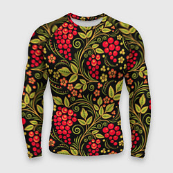 Рашгард мужской Хохломская роспись красные ягоды, цвет: 3D-принт