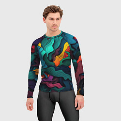 Рашгард мужской Яркие кислотные разноцветные пятна в виде камуфляж, цвет: 3D-принт — фото 2