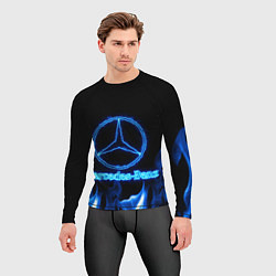 Рашгард мужской Mercedes-benz blue neon, цвет: 3D-принт — фото 2
