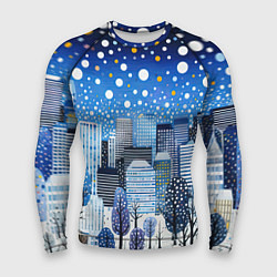 Рашгард мужской Новогодний синий ночной город, цвет: 3D-принт