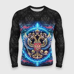 Рашгард мужской Яркий неоновый герб России, цвет: 3D-принт