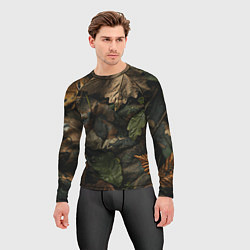 Рашгард мужской Реалистичный охотничий камуфляж из ткани и листьев, цвет: 3D-принт — фото 2