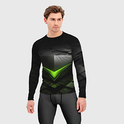 Рашгард мужской Зеленая яркая плашка на черном абстракция, цвет: 3D-принт — фото 2