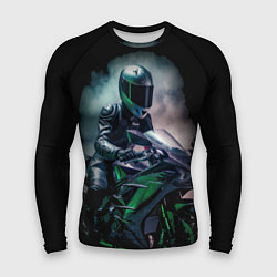 Рашгард мужской Мотоциклист на зеленой байке, цвет: 3D-принт