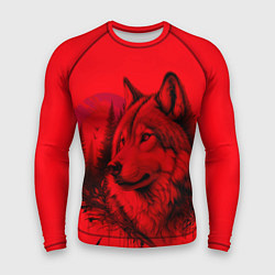Рашгард мужской Рисунок волка на красном, цвет: 3D-принт
