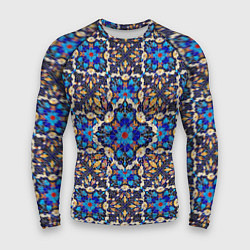 Рашгард мужской Мозаичный цветочный узор на черном фоне, цвет: 3D-принт