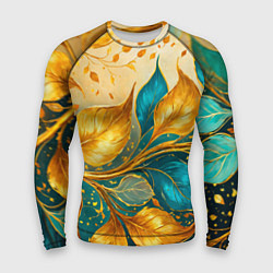 Рашгард мужской Листья абстрактные золото и бирюза, цвет: 3D-принт