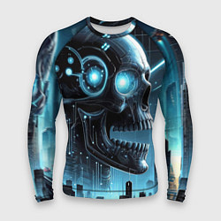 Мужской рашгард Cyberpunk skull - metropolis neon glow