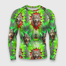 Рашгард мужской Волки из зеленого паттерна, цвет: 3D-принт