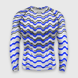 Рашгард мужской Black and blue stripes on a white background, цвет: 3D-принт
