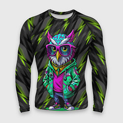 Рашгард мужской Модная сова и зеленые молнии, цвет: 3D-принт