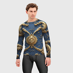 Рашгард мужской Золотые узоры на синей ткани, цвет: 3D-принт — фото 2