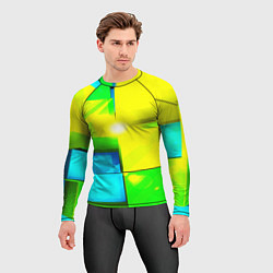 Рашгард мужской Зелёные кубы разломы, цвет: 3D-принт — фото 2