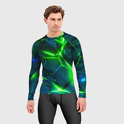 Рашгард мужской Неоновые яркие зеленые разломленные плиты со свето, цвет: 3D-принт — фото 2