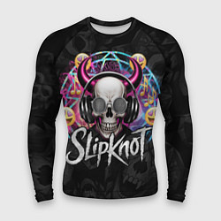 Рашгард мужской Slipknot на фоне черепа демона с рогами в очках, цвет: 3D-принт