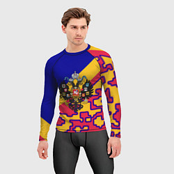 Рашгард мужской Герб империи и крупный красный пиксельный камуфляж, цвет: 3D-принт — фото 2